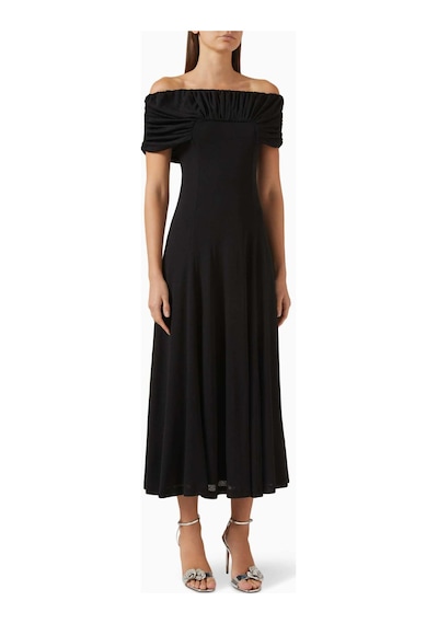 Eegen Studio Rahat Fitli Marrgot Örgü Midi Elbise - Off Shoulder, Şık Ve Çok Yönlü Tasarım Siyah