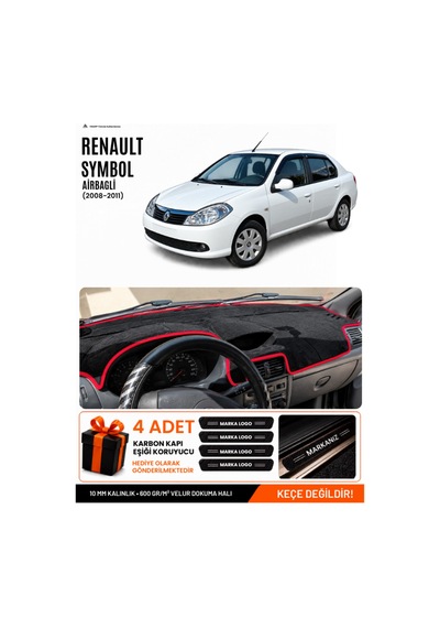 Renault Symbol Airbagli 2008-2011 Uyumlu Torpido Örtüsü, Torpido Kılıfı - Siyah-kırmızı - Re030