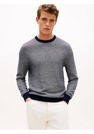 Tommy Hilfiger Mw0mw41319 Pima Ctn Cash Herringbone Crew Erkek Kazak Mavi