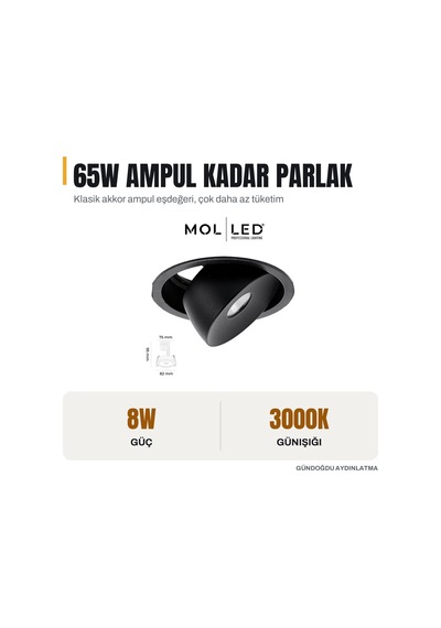 Molled Milano Serisi 8w Sıva Altı Led Spot Siyah Kasa 3000k - Mol3401-1
