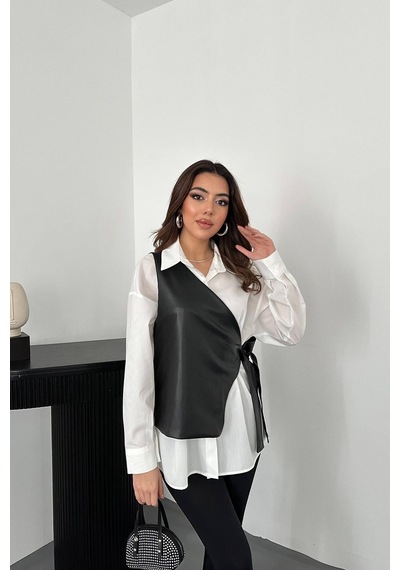 Duygudan Beyaz Yandan Bağlamalı Yelek Gömlek - Beyaz