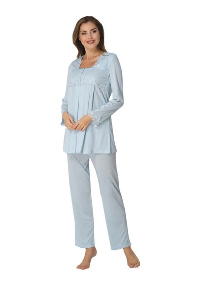 Effortt Dvina Lohusa Hamile Uzun Kollu Pijama Takımı - Mavi Mavi
