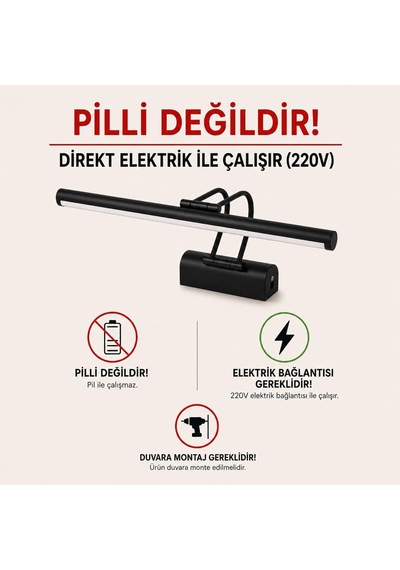Siyah Kasa Led Flüt Resim Aplik 6w 3200k Gün Işığı 35cm Duvar Tipi Ayna/tablo Üstü Dekoratif Işık Ip20 İç Mekan Kullanım Diğer