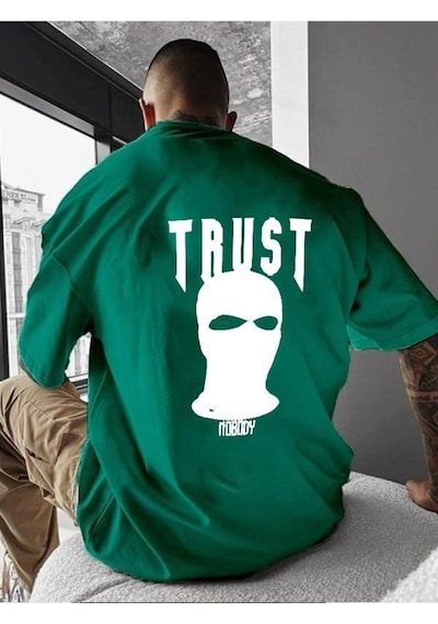Trust Baskılı Oversize Tişört Yeşil