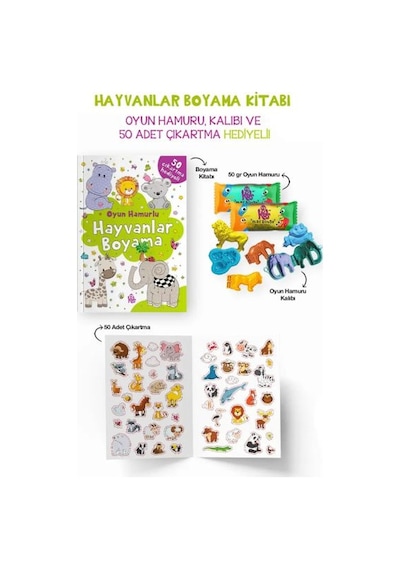 Hayvanlar Boyama Kitabı - Oyun Hamurlu - 3 Yaş +