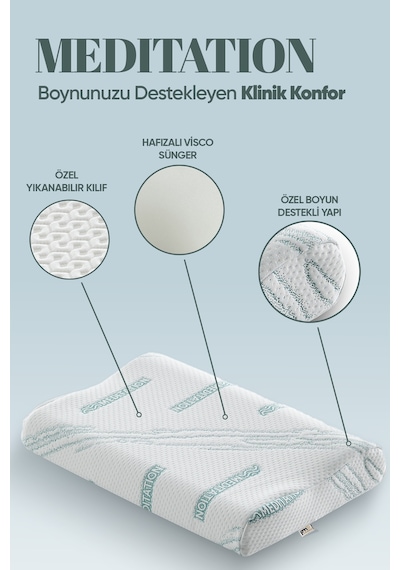 Visko Tek Taraflı Boyun Destek Yastığı - Meditation Boyun Düzleşmesi İçin Visco Yastık Beyaz