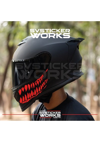 Ağız Diş Köpekbalığı Sticker Kask Vizör Sticker Tüm Kasklar Uyumlu 2 Adet Sağ Sol Kırmızı