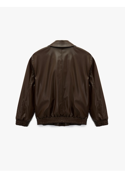Koton Klasik Yaka Cepli Fermuarlı Suni Deri Oversize Bomber Ceket Kahverengi 6wal20150ıw Kahve Koton Klasik Yaka Cepli Fermuarlı Suni Deri Oversize Bomber Ceket Kahverengi 6wal20150ıw Kahve