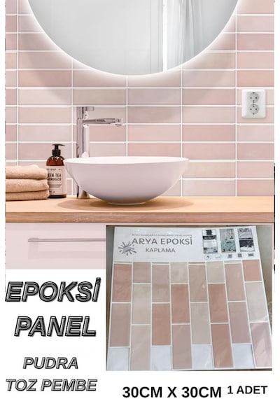 30 30cm Pudra Pembe Renkli Epoksi 1 Adet 3d Yapışkanlı Duvar Kaplama Paneli Mutfak Banyo Salon Ofis Pudra
