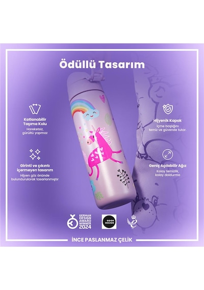 Ion8 - Paslanmaz Çelik İnce Suluk - Unicorn - 600 Ml - Sızdırmaz Çok Renkli
