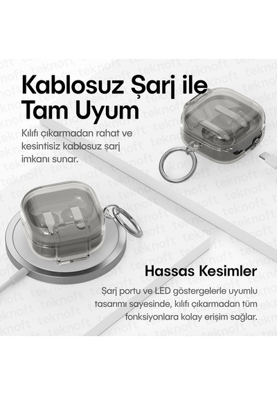 Samsung Galaxy Buds 4 Pro Ve Buds 4 İle Uyumlu Renkli Şeffaf Yumuşak Dokulu Darbelere Dayanıklı Silikon Kılıf Siyah, Galaxy Buds 4 Pro/4