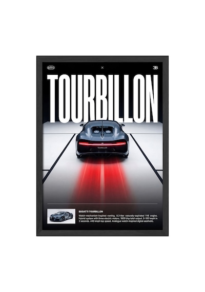 Bugatti Tourbillon Siyah Ahşap Çerçeveli Poster, Dekoratif Araba Duvar Tablosu