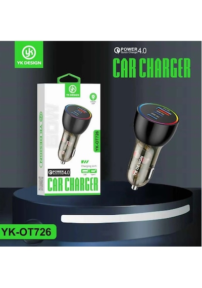 Yk Design Yk-ot726 Usb Qc4.0 Pd 30w Araç Şarj Başlığı Siyah