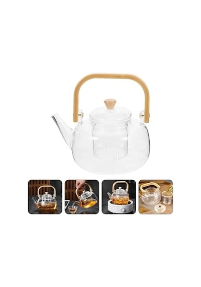 Ayrex Ahşap Saplı Cam Filtreli Demlik 1000 Ml - Isıya Dayanıklı Cam Bitki Çayı Demlik Diğer