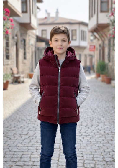 Pina Kids Erkek Çocuk Kapüşonlu Şişme Yelek Bordo