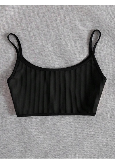 Liona Bisiklet Yaka Askılı Siyah Renk Fitilli Crop Top Büstiyer Siyah