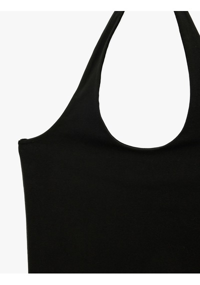 Koton Halter Yaka Kolsuz Pamuklu Crop Bluz Siyah 6sal30055ık Siyah