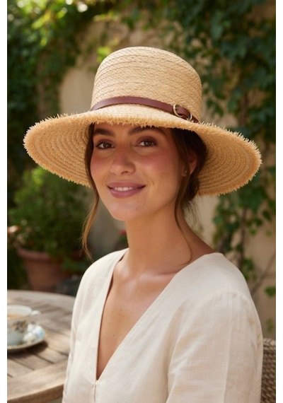 Mollycrush Kadın Camel Suni Deri Kemer Detaylı Plaj Şapkası Geniş Kenarlı Trend Model Kahverengi