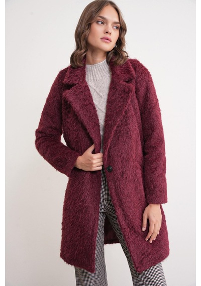 Mixray 4746 Kadın Uzun Tüylü Manto Bordo