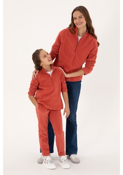 U.S. Polo Assn. Kadın Kiremit Fermuarlı Dik Yaka Polar Sweatshirt 50316714-VR026