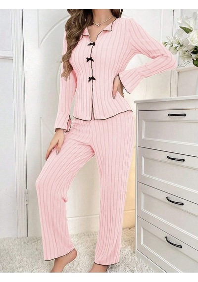 Bella Notte Pembe Uzun Kollu Fiyonk Detaylı Pijama Takımı