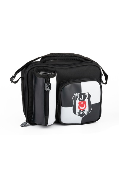 Beşiktaş Bjk 1903 Logo Desenli Suni Deri Beslenme Çantası Siyah