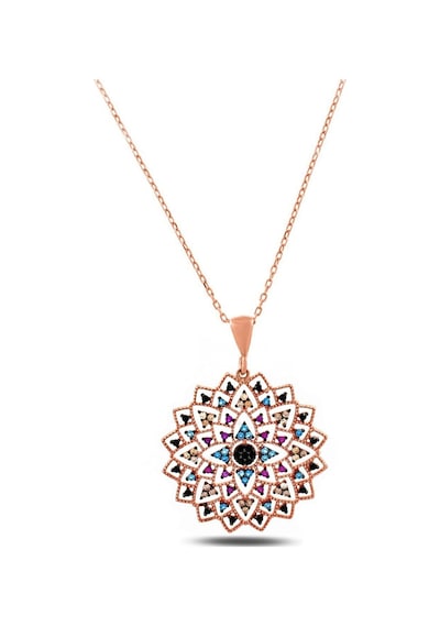 Brezza Lusso Jewelry Renkli Taşlı 925 Ayar Gümüş Yaşam Çiçeği Kadın Kolye (315699788) 45 CM