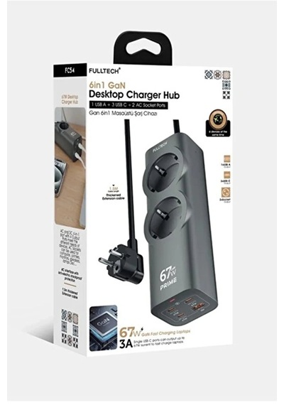 Magicool 67w Hızlı Şarjlı Akıllı Çoklu Priz 2000w Güç, 2 Usb-c + 2 Usb-a Çıkışlı, Telefon & Laptop Uyumlu