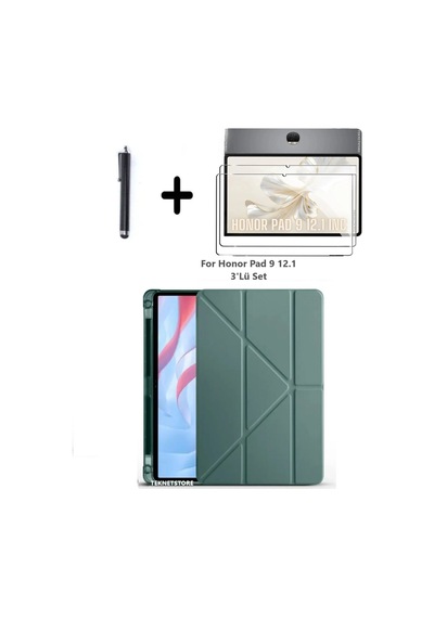 Honor Pad 9 12.1 İnç Uyumlu Kalem Bölmeli Standlı Silikon Kılıf + Ekran Koruyucu + Kalem 3'lü Set Kılıf