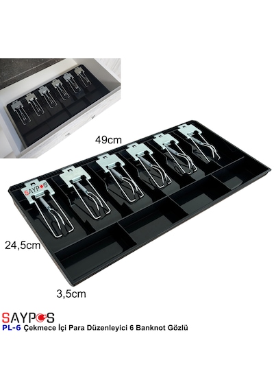 Metal Mandallı Rampalı Çekmece İçi Para Düzenleyici 6 Banknot 4 Bozuk Para Gözlü 49x24,5x3,5cm
