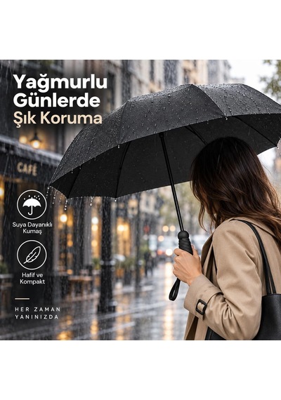 Sena Ticaret Mini Kapsül Şemsiye - Uv Korumalı Portatif Katlanır Siyah