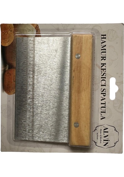 Alvin Ahşap Saplı Paslanmaz Çelik Krom Hamur Kesici Spatula - Cetvelli - 15 Cm. - 1 Adet Gri