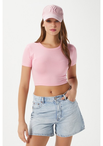 Ritnice Kadın Deal Lux Touch Yumuşak Doku Crop Pembe Bluz