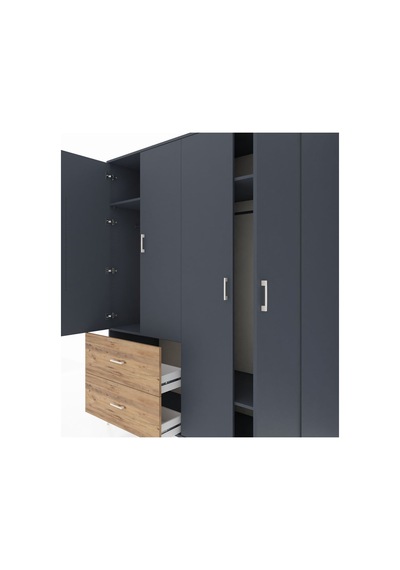 Kronos Gardrop 4 Raflı 2 Çekmeceli 2 Askılı 176x59x221 Antrasit-antrasit/çam Antrasit/çam Kronos Gardrop 4 Raflı 2 Çekmeceli 2 Askılı 176x59x221 Antrasit-antrasit/çam Antrasit/çam