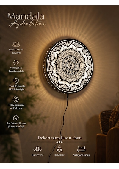 Mandala Işıklı Duvar Dekoru Işıktan Daha Fazlası Siyah
