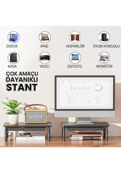 Upway Çekmeceli Metal Laptop & Monitör Standı - Yükseklik Ayarlı 20 Kg Kapasiteli