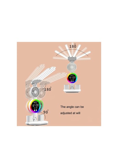 Multifonksiyonel 4 Başlıklı 3 Renk Ve Ton Ayarlı Masa Lambası Kalemlik Saat Takvim Sıcaklık Göstergesi Rgb Led Işıklı 3 Hız Kademeli Vantilatör Fan Telefon Tutucu
