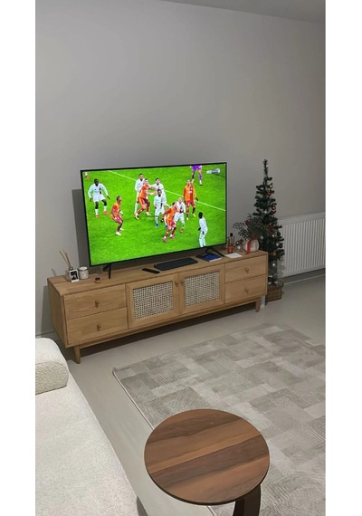 Skara Masif Ahşap Rattan Kapak Detaylı Modern Tv Ünitesi Natural