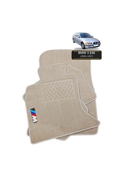 Oto Halı Paspas Seti Bmw 3 E46 2000 2007 Uyumlu Sport Kaymaz & Şık Tasarım - Bej M Logolu