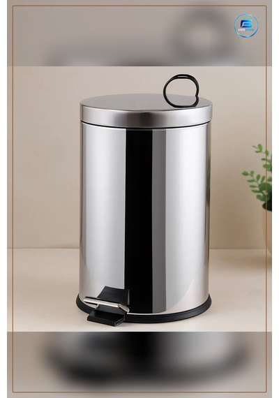 Pedallı Krom Metal Çöp Kovası 16 L Mutfak Banyo Ofis Çap 24.5 Cm