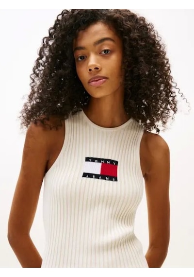 Tommy Jeans Tjw Flag Sweater Mını Dress Ext Kadın Beyaz Elbise Dw0dw20877ybl Beyaz