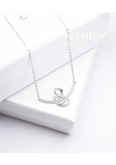 Brezza Lusso Jewelry Diamond Serisi Zirkon Taşlı Kuğu Model Güzellik Gümüş Kadın Kolye 45 CM 45 CM