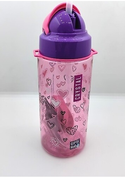 Gıpta Crystal Tritan Desenli Pipetli Matara 500 Cc Pembe
