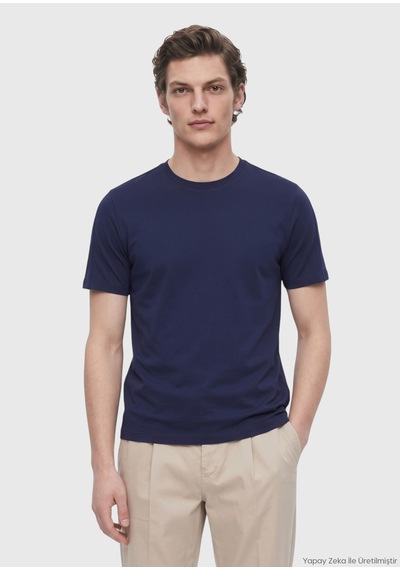 Ramsey Lacivert Düz Bisiklet Yaka T-shirt lacivert navy Blue