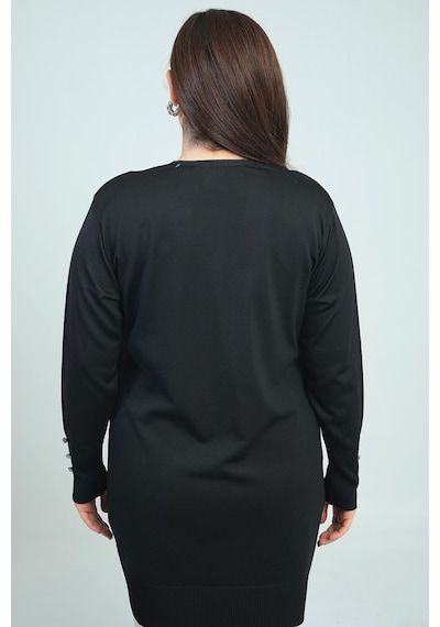 By Saygı Kadın Kolları Düğme Detaylı Taş Harf Baskılı Soğuk İplik Büyük Beden Hırka-41826 Siyah By Saygı Kadın Kolları Düğme Detaylı Taş Harf Baskılı Soğuk İplik Büyük Beden Hırka-41826 Siyah
