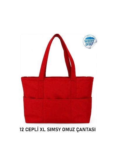 Tuttobene Sımsy Büyük Boy Çok Cepli Omuz Çantası - Premium İşçilik Ve Tasarım - Elde, Omuzda İş, Okul Alışveriş Çantası Tb008 Kırmızı