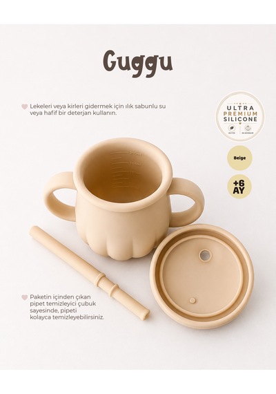 Tgm Baby Guggu Ultra Premium Silikon Pipetli Alıştırma Bardağı 200 Ml Bej