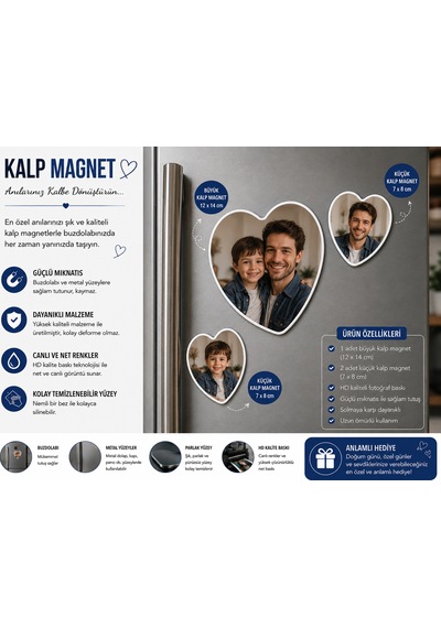 Kalp Fotoğraf Magneti Baba Ve Erkek Çocuğa Kişiselleştirilebilir Anlamlı Anı Hediyesi
