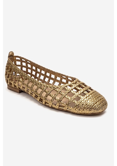 Luvishoes Elvarıs Altın Örgü Desenli Kadın Babet Ayakkabı Altın