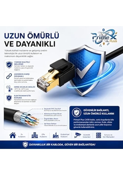 Px-5212 2 Metre Cat8 Ethernet Kablosu, 10gbps Yüksek Hızlı Rj45 Ağ Kablosu, S/ftp 600mhz Gaming Modem Router Switch Patch İnternet Kablosu